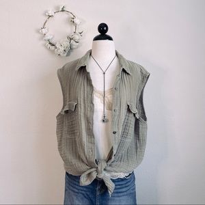 Free People Sleeveless Gauze Buttondown